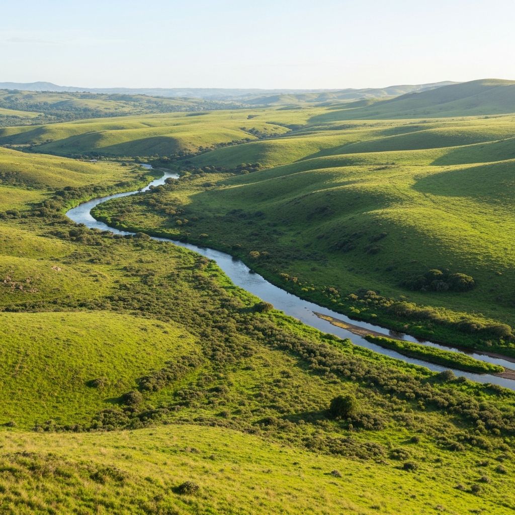 Aerial view of rolling green hills in the Eastern Cape, South Africa